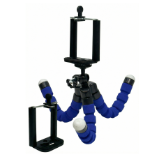 Штатив-трипод Flex-01 с 2 держателями телефона и гибкими ножками, синий