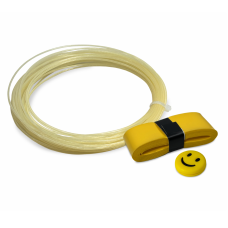 Набор для теннисной ракетки: виброгаситель желтый смайлик, желтая струна 12 м и намотка на рукоятку 110 см