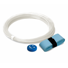 Набор для теннисной ракетки: виброгаситель синий смайлик, белая струна 12 м и голубая намотка на рукоятку 110 см