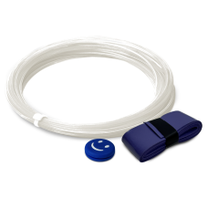 Набор для теннисной ракетки: виброгаситель темно-синий смайлик, белая струна 12 м и фиолетовая намотка на рукоятку 110 см