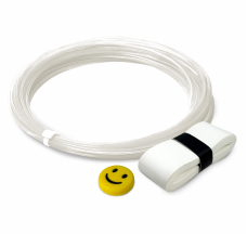 Набор для теннисной ракетки: виброгаситель желтый смайлик, белая струна 12 м и намотка на рукоятку 110 см