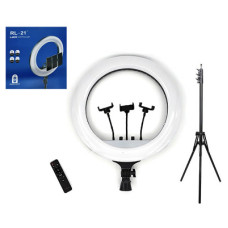 Кольцевая селфи лампа RL-21 М-54, 3 держателя для смартфона, диаметр 54 см, усиленный штатив 1.8 м