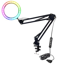 Лампа кольцевая RGB-NB2S26A, диаметр 26 см, с адаптером питания на пантографе и усиленной струбцине для горизонтального и вертикального крепления 