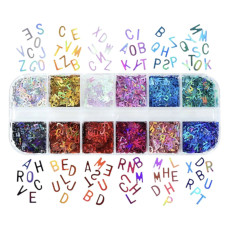 Набор букв из фольги, 26 букв, 12 цветов, градиент, в коробочке