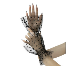 Манжеты на запястье для съемки маникюра, материал тюль, узор Черные сердечки, 1 пара